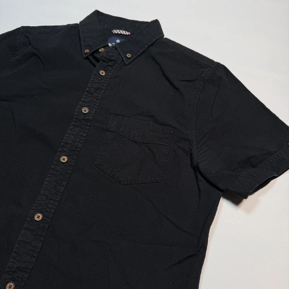 Ben Sherman Shirt Mens Small Black Short Sleeve Button Down Cotton Casual Top